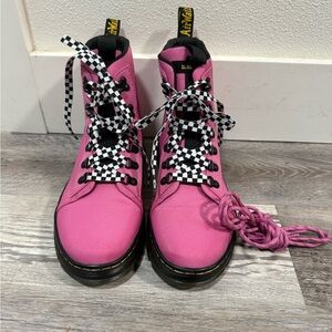 Dr. Martens Pink Combat Boots with Checkered Laces